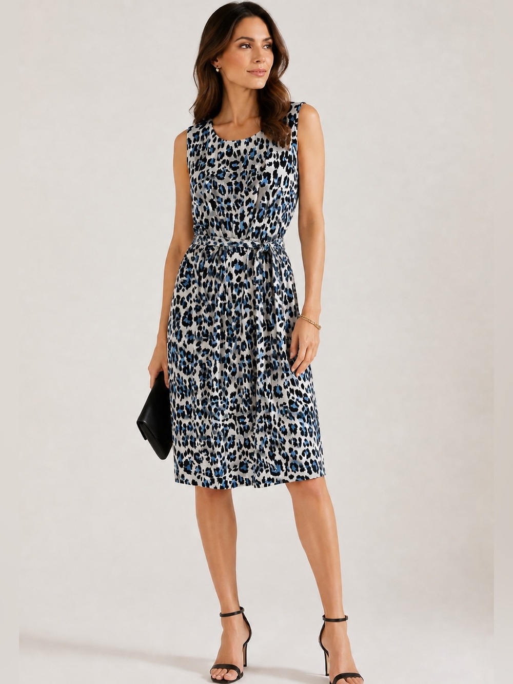 Gerard Darel Silk Leopard Print Sleeveless Dress Blue Black US 12